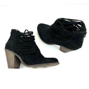 Fergalicious By Fergie Women's Sz 10 M Wicket Booties Black Fringe Suede Shoes